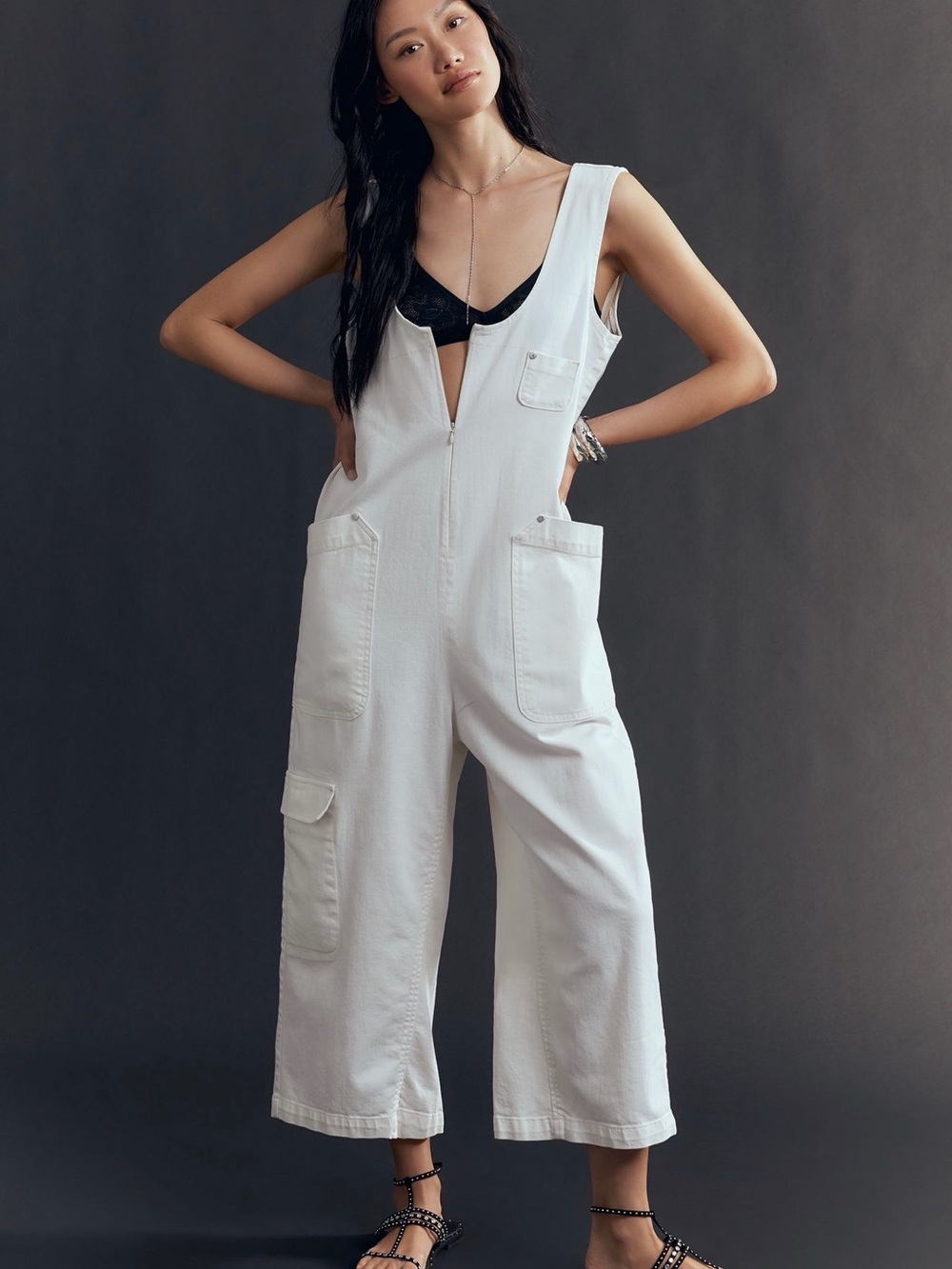 Pilcro White Wide-Leg Overalls